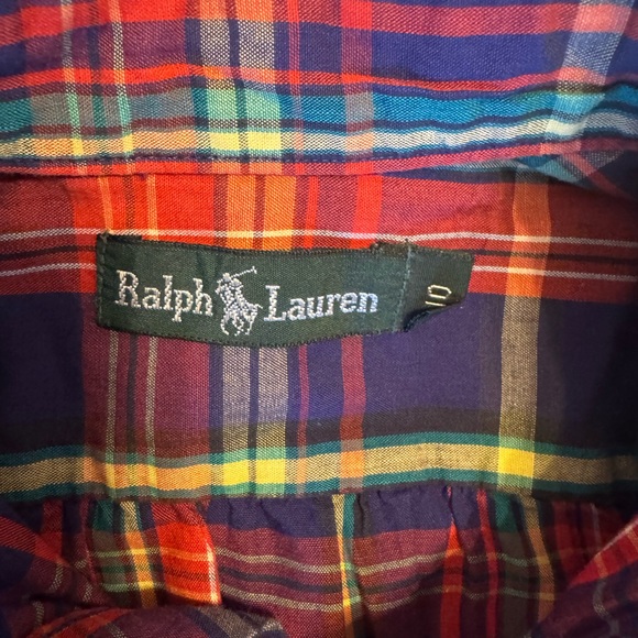 Ralph Lauren Red & Blue Plaid Button-Down with White Lacey Collar and Cuffs - Picture 2 of 11